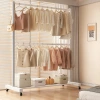 Floor-standing clothes rack, cream-style mobile double-layer coat rack for the bedroom, temporary clothes storage and hanging rack for the living room Application Scenario